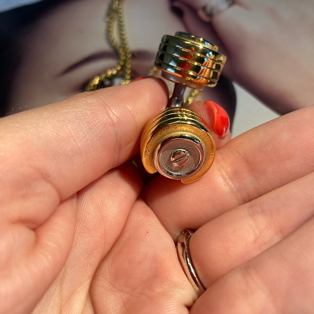 Gold Plated Barbell Pendant Hip Hop Statement - Picture 3 of 5